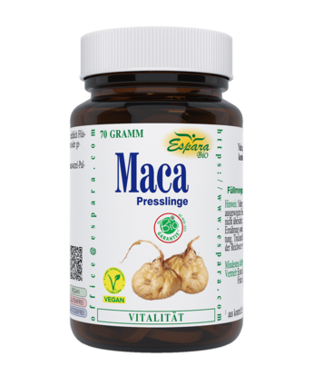 Sie sehen eine Packung Maca BIO Presslinge 500 mg, Produktbild: 01 Maca BIO Presslinge 500 mg, A-Nr.: 5779643 - 01