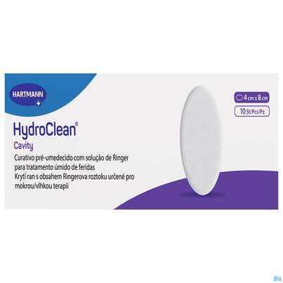 Sie sehen eine Packung Hydroclean Wundkissen Cavity Oval 4x 8cm 10st, Produktbild: 02 Hydroclean Wundkissen Cavity Oval 4x 8cm 10st, A-Nr.: 5310633 - 02