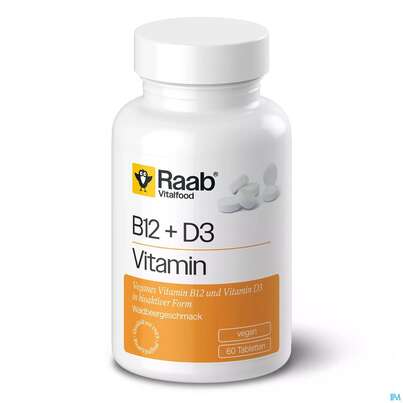 Sie sehen eine Packung Vitamin B12/lutschtabl +d3 Raab 60st, Produktbild: 03 Vitamin B12/lutschtabl +d3 Raab 60st, A-Nr.: 5870639 - 03