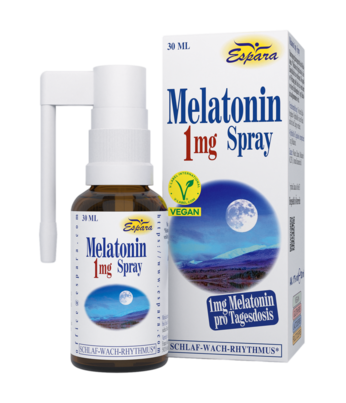 Sie sehen eine Packung Espara Melatonin 1mg Spray, Produktbild: 01 Espara Melatonin 1mg Spray, A-Nr.: 3957425 - 01