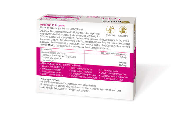 Sie sehen eine Packung Apremia Lactobac 12, Produktbild: 02 Apremia Lactobac 12, A-Nr.: 4562137 - 02