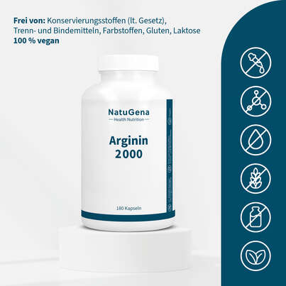 Sie sehen eine Packung NatuGena Arginin 2000 Kapseln, Produktbild: 03 NatuGena Arginin 2000 Kapseln, A-Nr.: 5404357 - 03