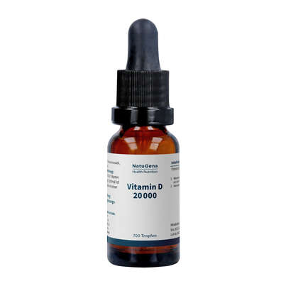 Sie sehen eine Packung NatuGena Vitamin D 20000 Tropfen, Produktbild: 01 NatuGena Vitamin D 20000 Tropfen, A-Nr.: 5989961 - 01