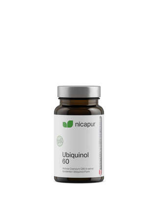 Sie sehen eine Packung nicapur Ubiquinol 60, Produktbild: 01 nicapur Ubiquinol 60, A-Nr.: 4407307 - 01