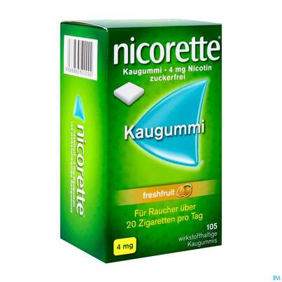 Sie sehen eine Packung Nicorette Kaugummi Z Raucherentw Freshfruit 4mg 105st, Produktbild: 02 Nicorette Kaugummi Z Raucherentw Freshfruit 4mg 105st, A-Nr.: 3500097 - 02