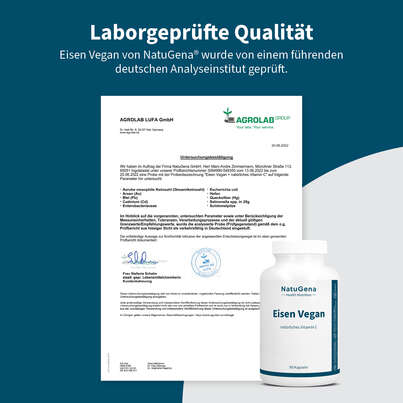 Sie sehen eine Packung NatuGena Eisen Vegan Kapseln, Produktbild: 08 NatuGena Eisen Vegan Kapseln, A-Nr.: 5178228 - 08