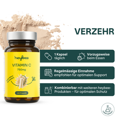 Sie sehen eine Packung Vitamin C 750mg + Propolis, Produktbild: 04 Vitamin C 750mg + Propolis, A-Nr.: 6022729 - 04