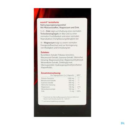 Sie sehen eine Packung Euviril Kapseln Testoforte N 120st, Produktbild: 03 Euviril Kapseln Testoforte N 120st, A-Nr.: 4518225 - 03