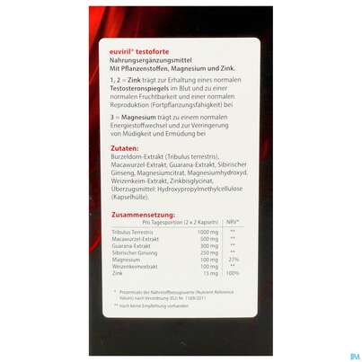 Sie sehen eine Packung Euviril Kapseln Testoforte N 120st, Produktbild: 04 Euviril Kapseln Testoforte N 120st, A-Nr.: 4518225 - 04
