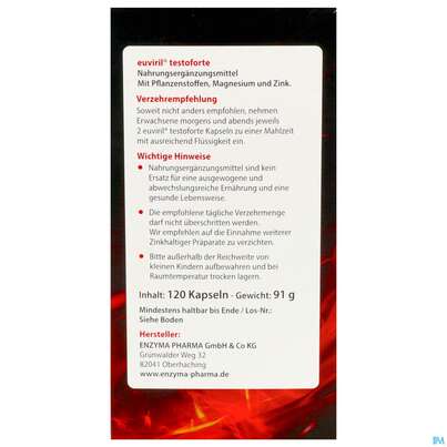 Sie sehen eine Packung Euviril Kapseln Testoforte N 120st, Produktbild: 05 Euviril Kapseln Testoforte N 120st, A-Nr.: 4518225 - 05
