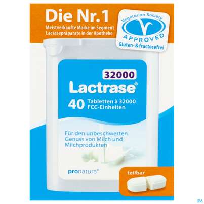 Sie sehen eine Packung Lactrase Teilbare Tabl Im Spender 32.000 Fcc 40st, Produktbild: 01 Lactrase Teilbare Tabl Im Spender 32.000 Fcc 40st, A-Nr.: 5818550 - 01