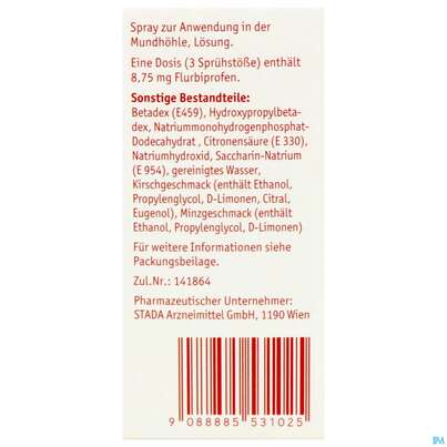 Lemocin Flurbiprofen Spray Z.anw.i.d.mundhoehle Lösung 8,75mg/dosis Kirsche/minze 15ml, A-Nr.: 5531021 - 05