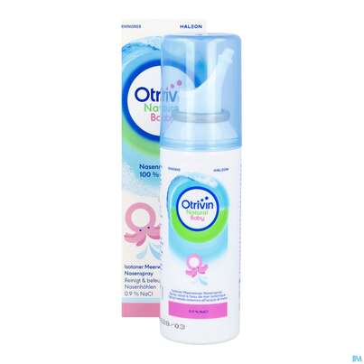 Sie sehen eine Packung Nasen Reinigung Otrivin Natural Baby 100ml, Produktbild: 12 Nasen Reinigung Otrivin Natural Baby 100ml, A-Nr.: 5950982 - 12
