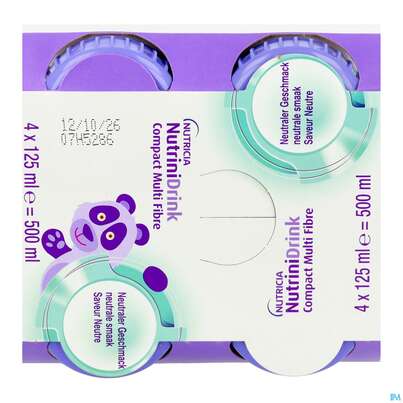 Sie sehen eine Packung Nutrini/drink Flasche Comp Multifibre 125ml Neutral 4st, Produktbild: 10 Nutrini/drink Flasche Comp Multifibre 125ml Neutral 4st, A-Nr.: 5857685 - 10