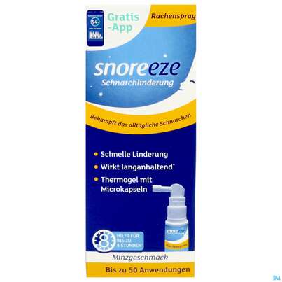 Sie sehen eine Packung Snoreeze Rachenspray -ebvertrieb 23,5ml, Produktbild: 01 Snoreeze Rachenspray -ebvertrieb 23,5ml, A-Nr.: 5670461 - 01