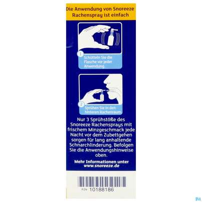 Sie sehen eine Packung Snoreeze Rachenspray -ebvertrieb 23,5ml, Produktbild: 07 Snoreeze Rachenspray -ebvertrieb 23,5ml, A-Nr.: 5670461 - 07