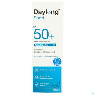 Sie sehen eine Packung Sonnenprodukte Daylong Sport Protect Hydrogel-creme Spf50+ 200ml, Produktbild: 01 Sonnenprodukte Daylong Sport Protect Hydrogel-creme Spf50+ 200ml, A-Nr.: 5688188 - 01