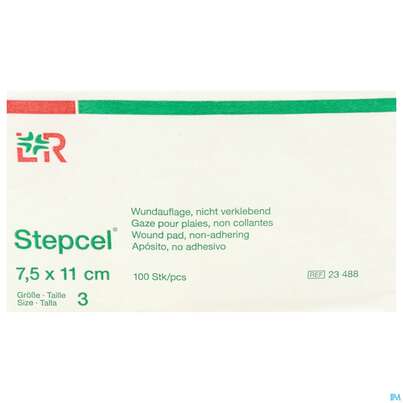 Sie sehen eine Packung Wundauflagen Stepcel/gazelin Unsteril Gr 3 100st, Produktbild: 01 Wundauflagen Stepcel/gazelin Unsteril Gr 3 100st, A-Nr.: 0986610 - 01