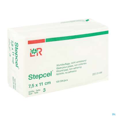 Sie sehen eine Packung Wundauflagen Stepcel/gazelin Unsteril Gr 3 100st, Produktbild: 02 Wundauflagen Stepcel/gazelin Unsteril Gr 3 100st, A-Nr.: 0986610 - 02