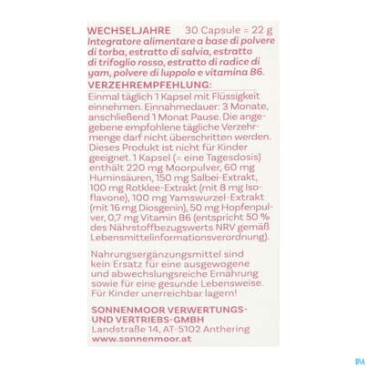 Sie sehen eine Packung Sonnenmoor Kapseln Wechseljahre 30st, Produktbild: 07 Sonnenmoor Kapseln Wechseljahre 30st, A-Nr.: 5952981 - 07