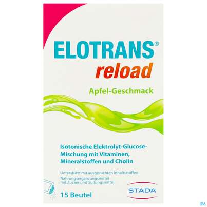 Sie sehen eine Packung Elotrans Reload Pulver Apfel-geschmack Beute 15st, Produktbild: 01 Elotrans Reload Pulver Apfel-geschmack Beute 15st, A-Nr.: 5972943 - 01