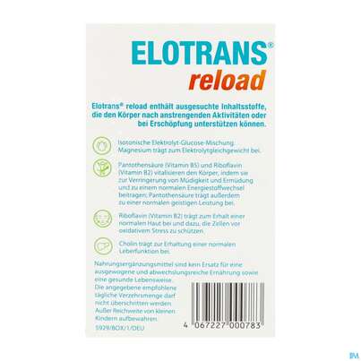 Sie sehen eine Packung Elotrans Reload Pulver Apfel-geschmack Beute 15st, Produktbild: 03 Elotrans Reload Pulver Apfel-geschmack Beute 15st, A-Nr.: 5972943 - 03