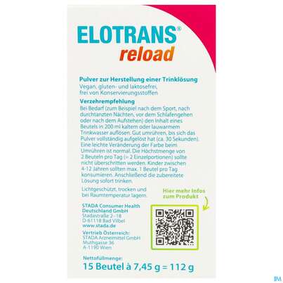 Sie sehen eine Packung Elotrans Reload Pulver Apfel-geschmack Beute 15st, Produktbild: 05 Elotrans Reload Pulver Apfel-geschmack Beute 15st, A-Nr.: 5972943 - 05