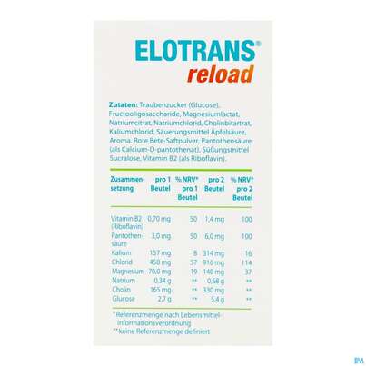 Sie sehen eine Packung Elotrans Reload Pulver Apfel-geschmack Beute 15st, Produktbild: 08 Elotrans Reload Pulver Apfel-geschmack Beute 15st, A-Nr.: 5972943 - 08