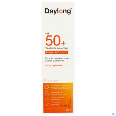 Sie sehen eine Packung Sonnenprodukte Daylong Protect & Care Lotion Spf50+ 100ml, Produktbild: 04 Sonnenprodukte Daylong Protect & Care Lotion Spf50+ 100ml, A-Nr.: 5688018 - 04