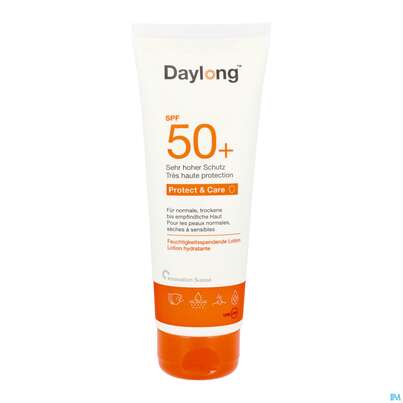 Sie sehen eine Packung Sonnenprodukte Daylong Protect & Care Lotion Spf50+ 100ml, Produktbild: 10 Sonnenprodukte Daylong Protect & Care Lotion Spf50+ 100ml, A-Nr.: 5688018 - 10