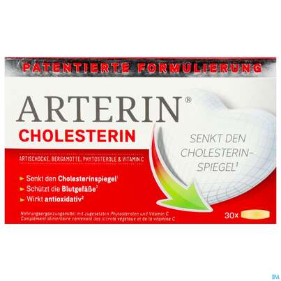 Sie sehen eine Packung Arterin Tabl Cholesterin Bergamotte/pflanzlich 50000 30st, Produktbild: 01 Arterin Tabl Cholesterin Bergamotte/pflanzlich 50000 30st, A-Nr.: 5803040 - 01