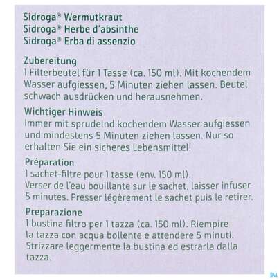 Sie sehen eine Packung Sidroga Tee Wermutkraut 20st, Produktbild: 07 Sidroga Tee Wermutkraut 20st, A-Nr.: 5733606 - 07