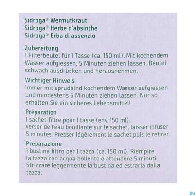 Sie sehen eine Packung Sidroga Tee Wermutkraut 20st, Produktbild: 08 Sidroga Tee Wermutkraut 20st, A-Nr.: 5733606 - 08