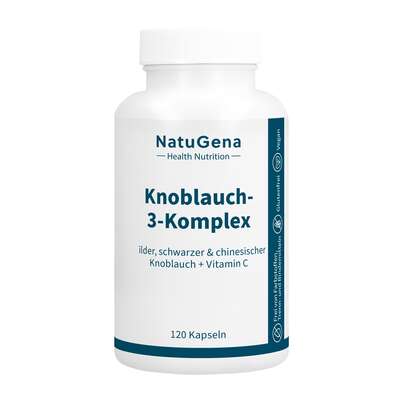 Sie sehen eine Packung NatuGena Knoblauch-3-Komplex Kapseln, Produktbild: 01 NatuGena Knoblauch-3-Komplex Kapseln, A-Nr.: 5814859 - 01