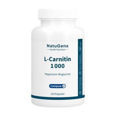 Sie sehen eine Packung NatuGena L-Carnitin 1000 Kapseln, Produktbild: 01 NatuGena L-Carnitin 1000 Kapseln, A-Nr.: 5814865 - 01