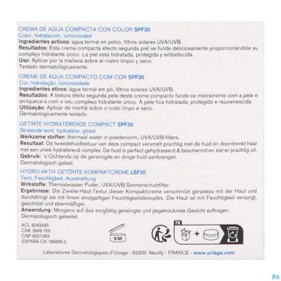 Sie sehen eine Packung Uriage Hydro-aktiv Getoente Kompaktcreme Spf30 10g, Produktbild: 05 Uriage Hydro-aktiv Getoente Kompaktcreme Spf30 10g, A-Nr.: 5618360 - 05