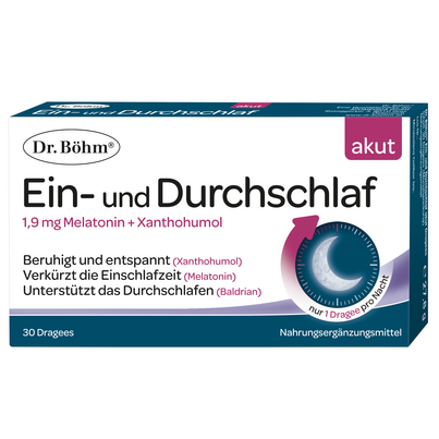 Sie sehen eine Packung Dr. Böhm Ein- & Durchschlaf akut, Produktbild: 01 Dr. Böhm Ein- & Durchschlaf akut, A-Nr.: 5838972 - 01