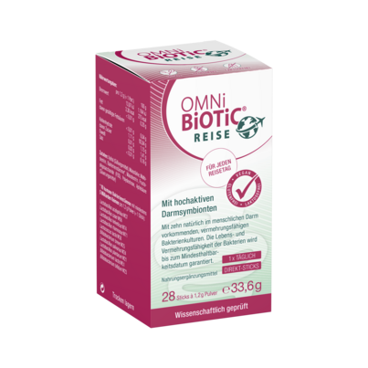 Sie sehen eine Packung OMNi-BiOTiC® REISE Direkt-Sticks, Produktbild: 01 OMNi-BiOTiC® REISE Direkt-Sticks, A-Nr.: 5966109 - 01