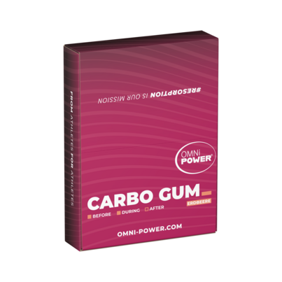 Sie sehen eine Packung OMNi-POWER® CARBOGUM Erdbeere, Produktbild: 01 OMNi-POWER® CARBOGUM Erdbeere, A-Nr.: 5843306 - 01