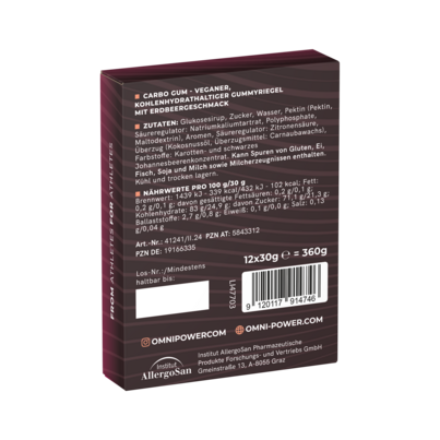 Sie sehen eine Packung OMNi-POWER® CARBOGUM Erdbeere, Produktbild: 03 OMNi-POWER® CARBOGUM Erdbeere, A-Nr.: 5843306 - 03