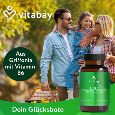 Sie sehen eine Packung Vitabay 5-HTP - 100 mg aus Griffonia mit Vitamin B6, Produktbild: 02 Vitabay 5-HTP - 100 mg aus Griffonia mit Vitamin B6, A-Nr.: 6048999 - 02