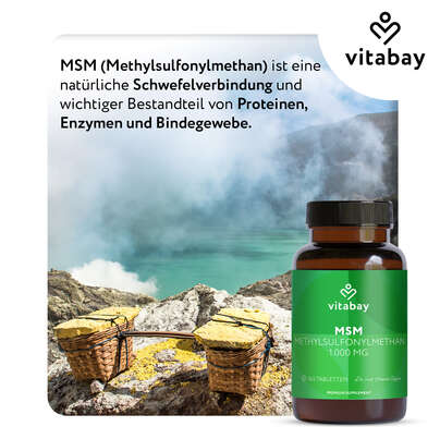 Sie sehen eine Packung Vitabay MSM - Methylsulfonylmethan 1.000 mg, Produktbild: 07 Vitabay MSM - Methylsulfonylmethan 1.000 mg, A-Nr.: 6049013 - 07