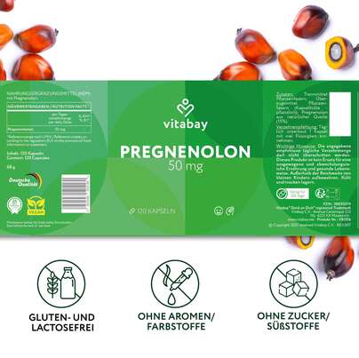 Sie sehen eine Packung Vitabay Pregnenolon 50 mg, Produktbild: 06 Vitabay Pregnenolon 50 mg, A-Nr.: 6049450 - 06