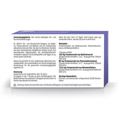 Sie sehen eine Packung Dr. Böhm Ein- und Durchschlaf Dragees, Produktbild: 06 Dr. Böhm Ein- und Durchschlaf Dragees, A-Nr.: 4203272 - 06