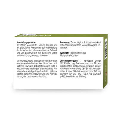 Sie sehen eine Packung Dr. Böhm Mariendistel, Produktbild: 06 Dr. Böhm Mariendistel, A-Nr.: 3910464 - 06