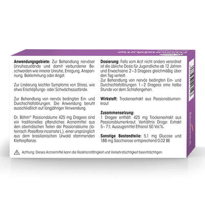 Sie sehen eine Packung Dr. Böhm Passionsblume, Produktbild: 06 Dr. Böhm Passionsblume, A-Nr.: 3516141 - 06