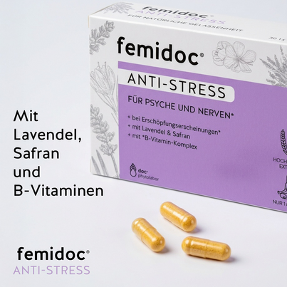 Sie sehen eine Packung femidoc® ANTI-STRESS, Produktbild: 03 femidoc® ANTI-STRESS, A-Nr.: 5082416 - 03