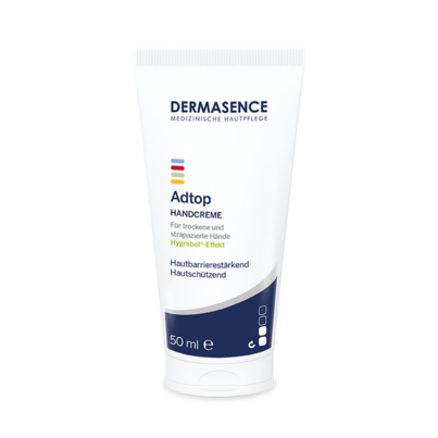 Sie sehen eine Packung DERMASENCE Adtop Handcreme, 50 ml, Produktbild: 01 DERMASENCE Adtop Handcreme, 50 ml, A-Nr.: 6027922 - 01