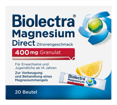 Sie sehen eine Packung BIOLECTRA MAGN DIR GRAN400MG, Produktbild: 01 BIOLECTRA MAGN DIR GRAN400MG, A-Nr.: 6061310 - 01