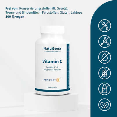 Sie sehen eine Packung NatuGena Vitamin C Kapseln, Produktbild: 03 NatuGena Vitamin C Kapseln, A-Nr.: 5404185 - 03